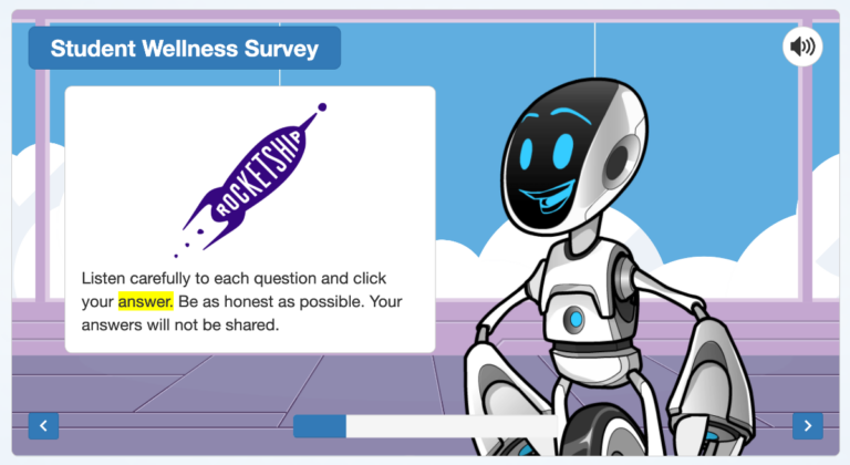 A survey page uses synchronized highlighting to accommodate different reading abilities.